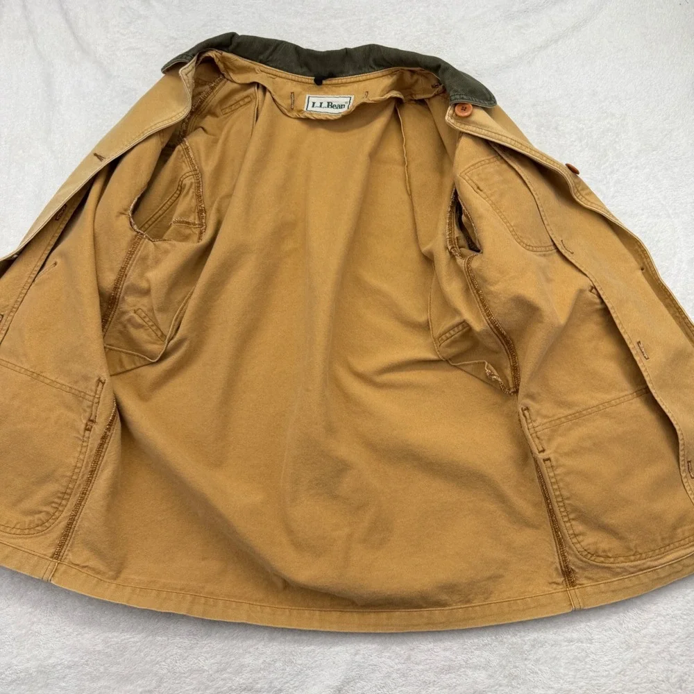 Vintage 80s L.L. Bean Field Coat M Tan Original Barn Jacket Plaid wool Lined - Picture 3 of 12